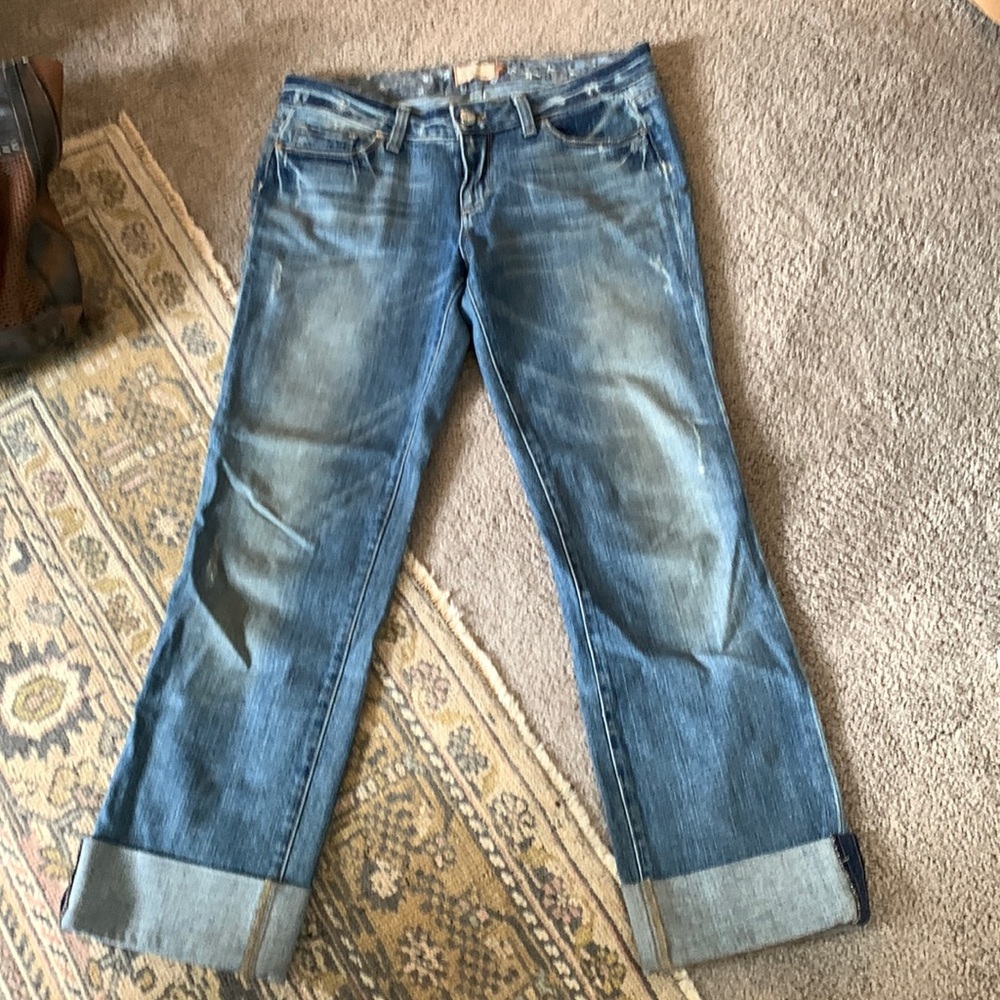 PAIGE Vintage Medium Blue Boyfriend Jeans with Cuffed Hem